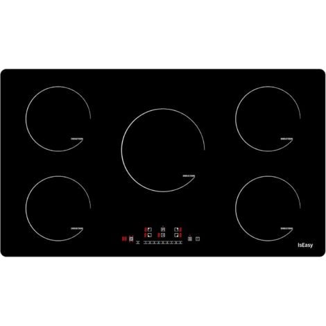 Induction Hob 5 Zone, IsEasy 90CM Electric Cooktop 8600W Built-in Induction Plate with Boost Function, Black Glass, Touch Control, Child-safety Lock&Timer [Energy Class A+]