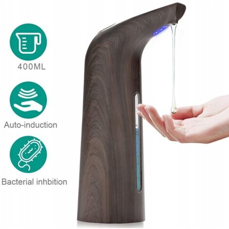 Induktions-Seifenspender, automatischer Seifenspender, wasserdicht, berührungsloser Infrarot-Seifenspender für Bad und Küche, tiefe Holzmaserung, 400 ml