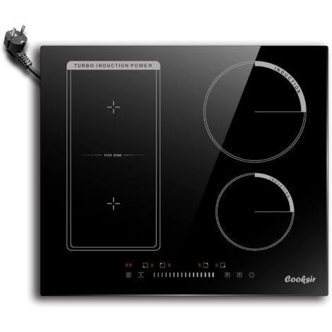 Induktionskochfeld 4 Zonen mit Stecker, Cooksir Kochfelder 4er, 60cm, 3500W, Kombinationszone für Grill, Sicherheitsschloss, Schieberegler, Induktionskochfeld 60cm Einbau, 220V, 16A-Steckerdose