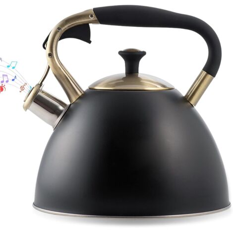 Induktionswasserkocher – 3 l – Edelstahl – mit automatischem Signalton – Wasserkocher für Tee und Kaffee – Retro-Stil – für Elektro- und Gasherde – Schwarz