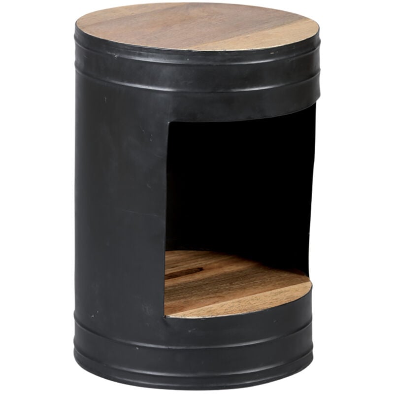 Altobuy - indus - Guéridon Rond Industriel en Acier avec Plateau en Bois de Palissandre