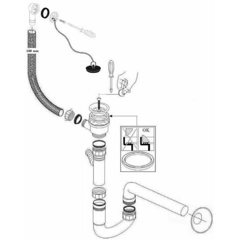Indusa – Vidage complet lavabo chromé avec trop-plein – Drainage efficace – Compatible avec lavabos standards – Installation facile