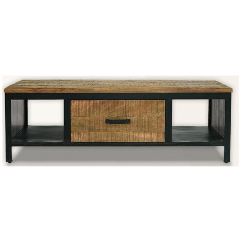Induse Coffee Table 1 Drawer - Mango Wood/Iron - L60 x W120 x H41 cm - PP Sawn Finish