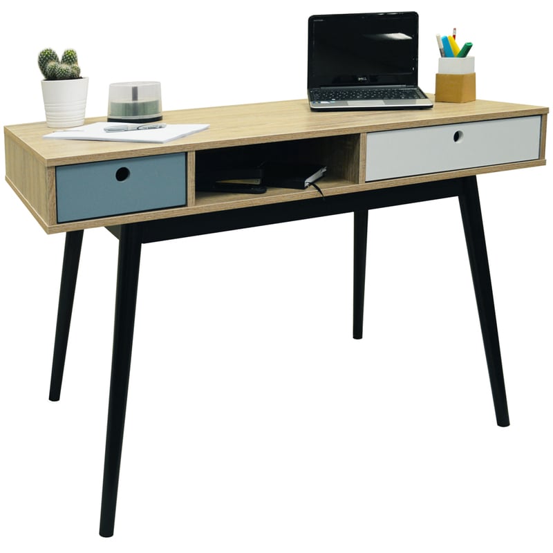 INDUSTRIAL - 2 Drawer Office Computer Desk / Dressing Table - Oak / Black