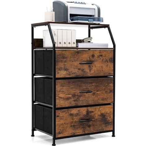 Industrial 3-Drawer Storage Cabinet Dresser Freestanding Organizer W/ Shelf
