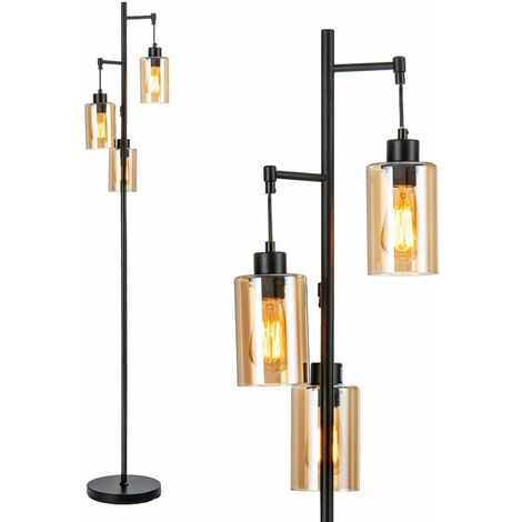 Industrial 3-Light Floor Lamp Metal Standing Tree Light 3 Hanging Lampshade E27