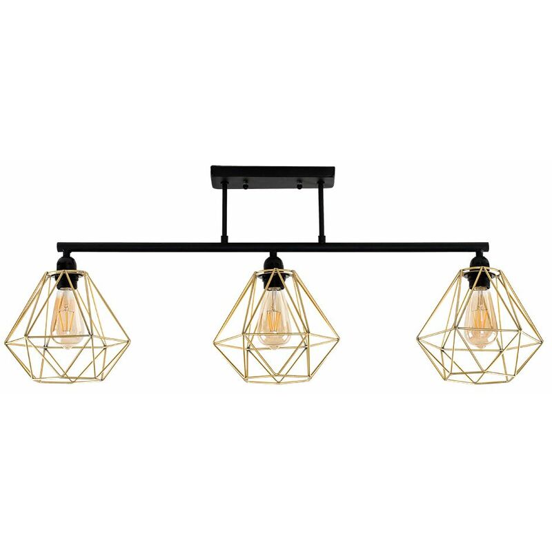 Minisun - Industrial 3 Way Bar Ceiling Light s - Gold Cage Shades