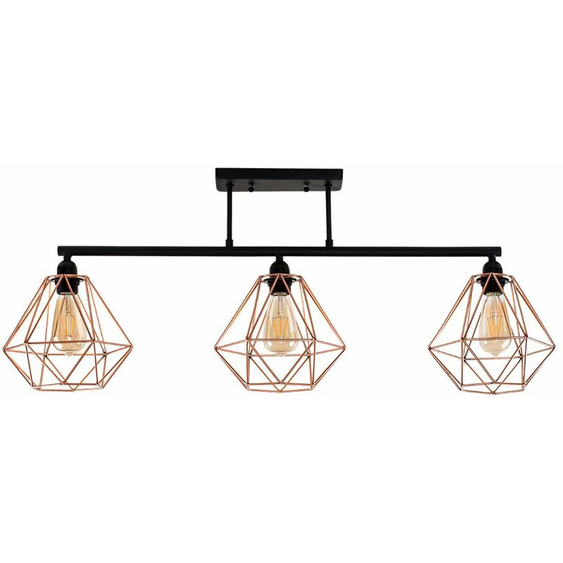 Minisun - Industrial 3 Way Bar Ceiling Light s - Copper Cage Shades
