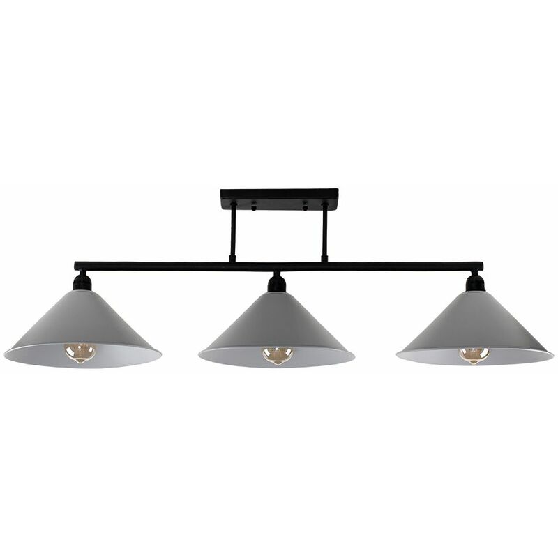 Industrial 3 Way Bar Ceiling Light s - Grey Tapered Shades