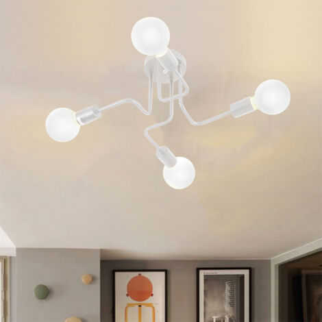 Industrial 4-Luci Plafoniera Vintage E27 Lampada da Soffitto in Metallo per Soggiorno, Cucina, Sala da Pranzo, Corridoio (Bianca)
