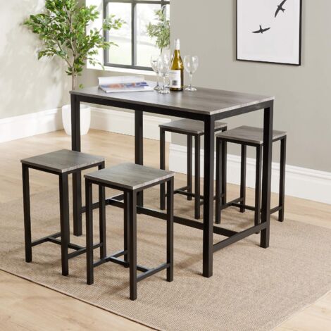 Industrial 5 Piece Dining Set with Metal Frame Grey MDF Top Compact Space Saving