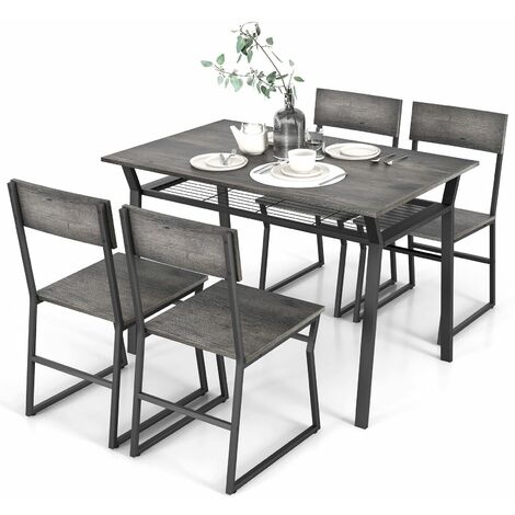 Industrial 5 Piece Dining Table Set Rectangular Kitchen Table With 4 Chairs