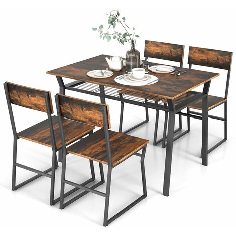 Industrial 5 Piece Dining Table Set Rectangular Kitchen Table With 4 Chairs
