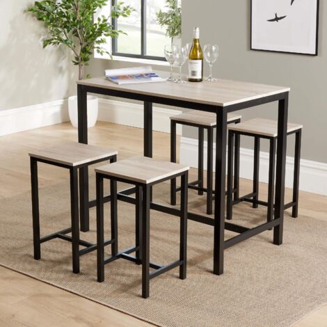 Industrial 5Piece Dining Set with Metal Frame Light Oak MDF Compact Space Saving