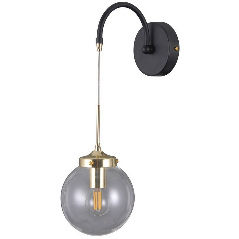 Domenico - Industrial And Retro Wall Lamp Black Matt, Gold 1 Light with Clear Shade, E14 - Italux