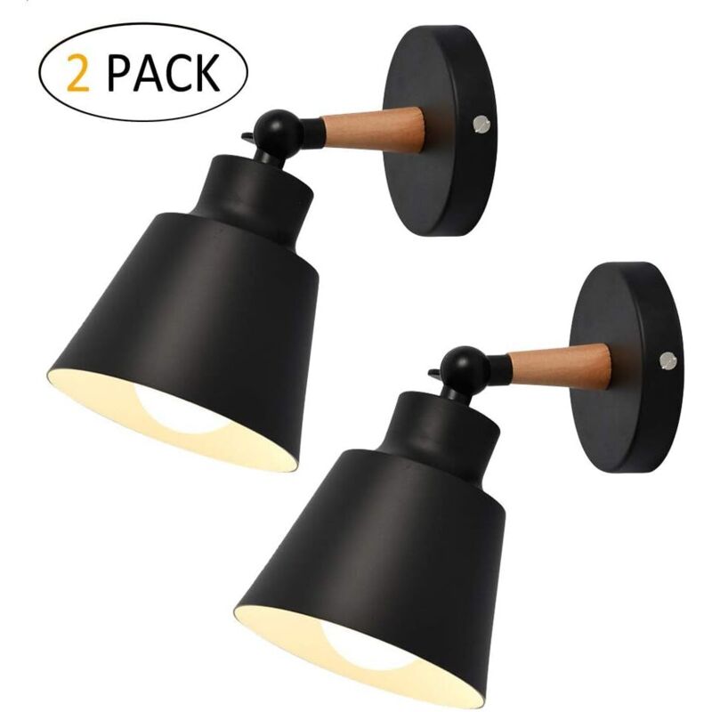 Industrial Aplique de Pared E27 Metal Hierro Iluminación de Pared Ángulo Ajustable para Comedor Salón Dormitorio Pasillo Bar (2x Negro)