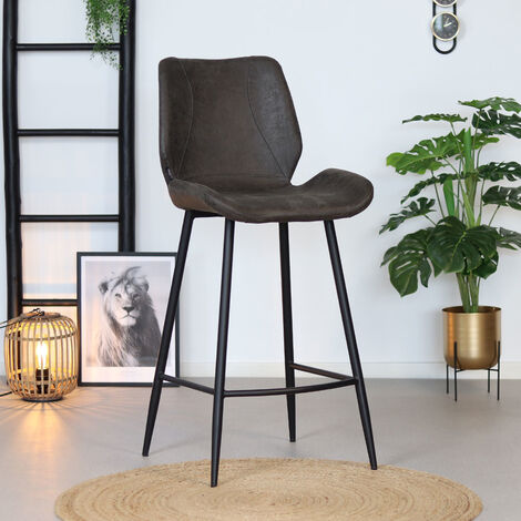 FURNWISE Industrial Bar Stool Barrel Anthracite Leather