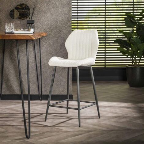 Industrial Bar Stool Pub Boucle White