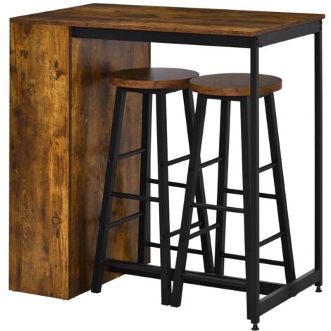 Industrial Bar Table Set for 2, 3 Pieces Pub Table and Bar Stools with Storage Shelf for Kitchen