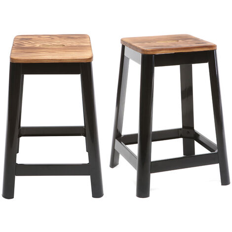 Industrial-Barhocker aus schwarzem Metall und Holz H65 cm (2er-Pack) NICK
