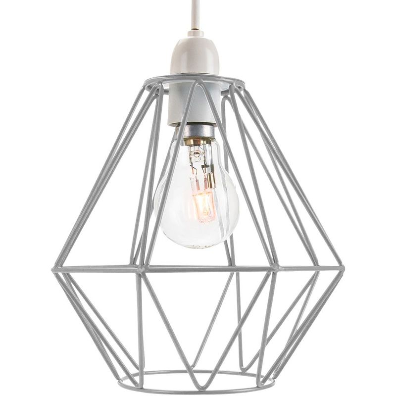 Industrial Basket Cage Designed Matt Grey Metal Ceiling Pendant Light Shade by Happy Homewares