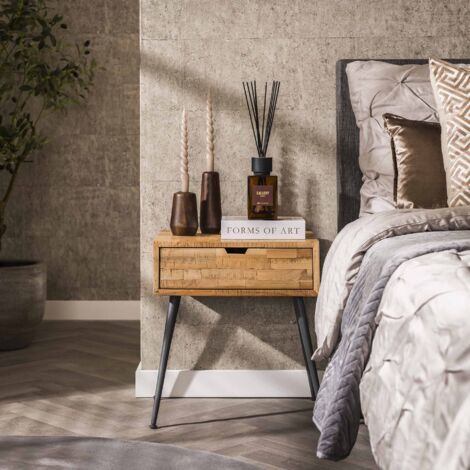 Industrial Bedside table Teca Solid teak wood
