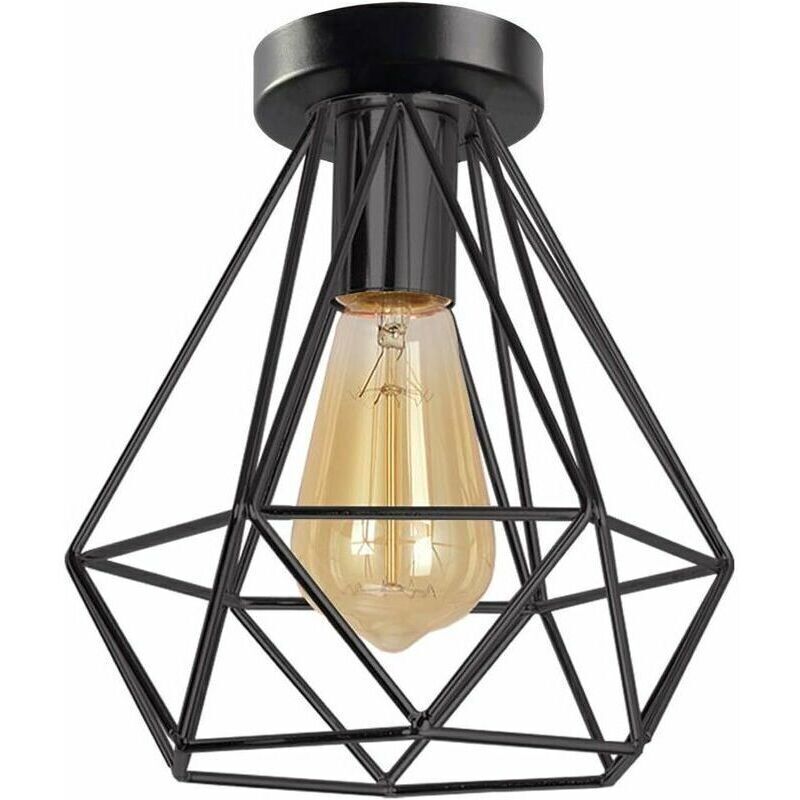 Industrial Black Cage Ceiling Light, Vintage E27 Ceiling Lamp, Retro Design Metal Chandelier Ceiling Light Fixture for Balcony, Hallway, Bathroom,