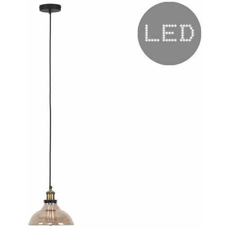 Industrial Black & Gold Ceiling Light Pendant + An Amber Clear Glass Shade - No Bulb