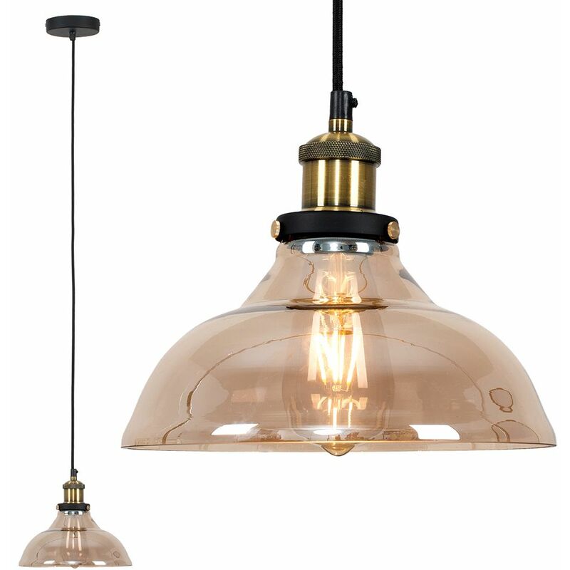 Industrial Black Gold Ceiling Light Pendant An Amber Clear Glass Tapered Shade