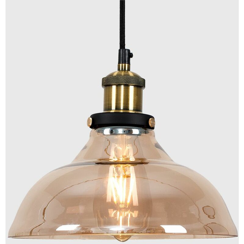 Industrial Black Gold Ceiling Light Pendant An Amber Clear Glass Tapered Shade