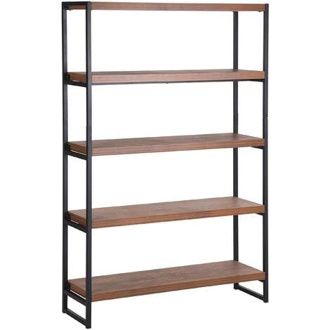 Industrial Bookcase 4 Tier Shelf Storage Unit Dark Wood Black Frame Tifton - Dark Wood