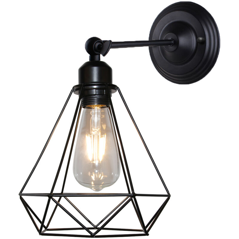 Stoex - Industrial Wall Lamp Black Antique Diamond Shape Wall Light Metal Iron 20CM Wall Light for Bedroom Bar Cafe