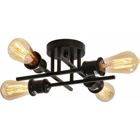 Industrial Ceiling Light Fixture,Matte Black Semi Flush Mount Ceiling Light,Modern 4-Light Chandelier for Farmhouse Kitchen Dining Room Bedroom Living Room Hallway