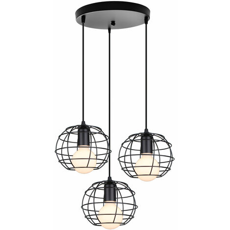 Industrial Ceiling Pendant Lights Fitting Chandelier Lampshade 3-lights cage for Home Office Bedroom Living Room Dining Room Coffee Shop