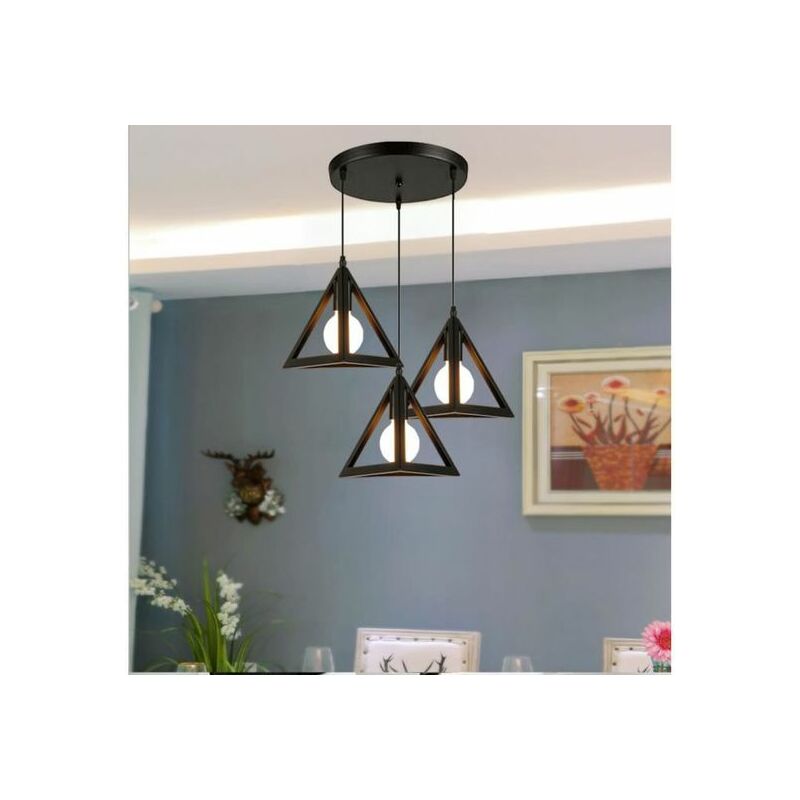 Industrial Ceiling Pendant Lights Fitting Chandelier Lampshade Triangle Shape Black For Home Office Bedroom Living Room Coffee Shop