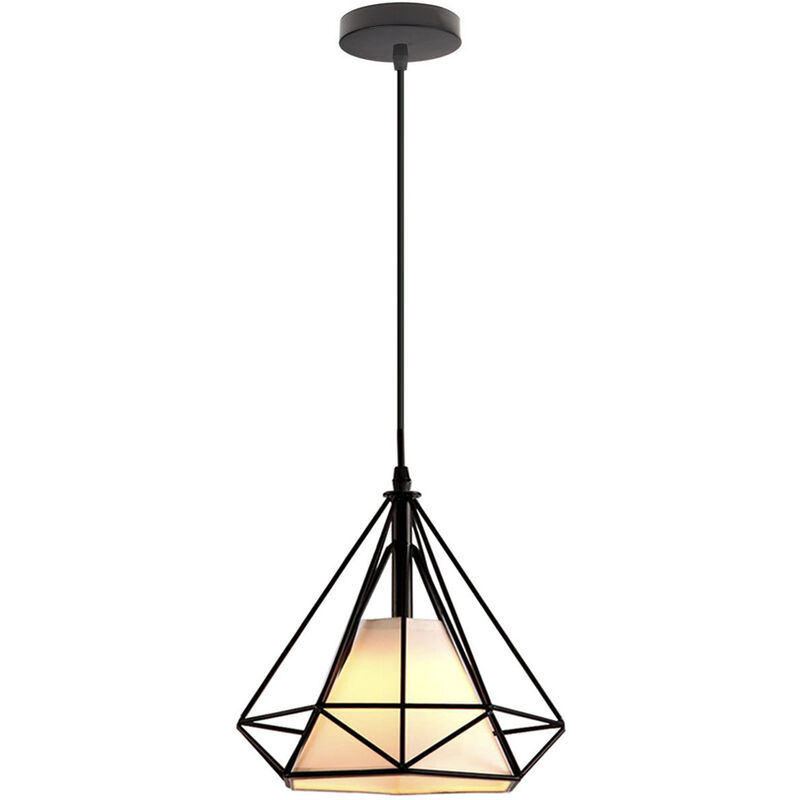 Modern Pendant Light, Metal Chandelier, Diamond Shape Hanging Ceiling Light E27 Holder (Black)