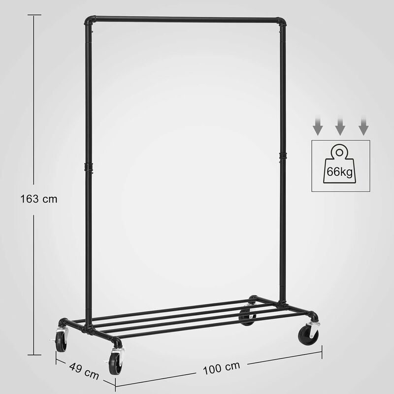 Industrial Clothes Rack On Wheels Maximum Load Of 90kg Single Rail Metal Garment Heavy Duty With Shelf For Bedroom Laundry Black Hsr61bk - Steel Garment Rack Industrial Clothes Rack On Wheels Maximum Load Of 90kg Single Rail Metal Garment Heavy Duty With Shelf For Bedroom Laundry Black Hsr61bk - Steel Garment Rack