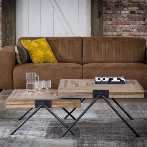 Industrial Coffee Table Davies Solid Teak Wood 70 x 70