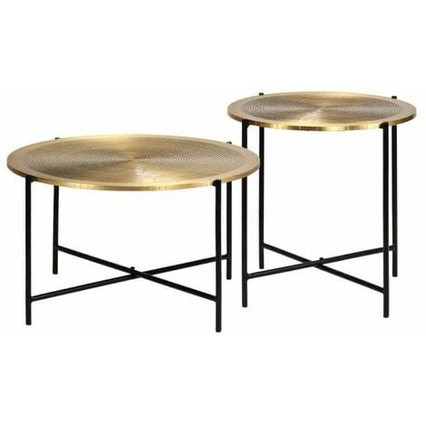 Industrial Coffee Table Vintage Round Furniture Set 2 Side End Gold Rustic Metal