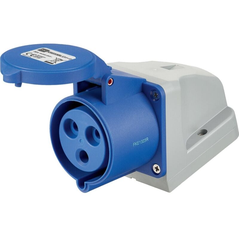 MK - Electric K9233BLU 32amp IP44 2P+E Socket Surface Angled 250-Volt - Blue