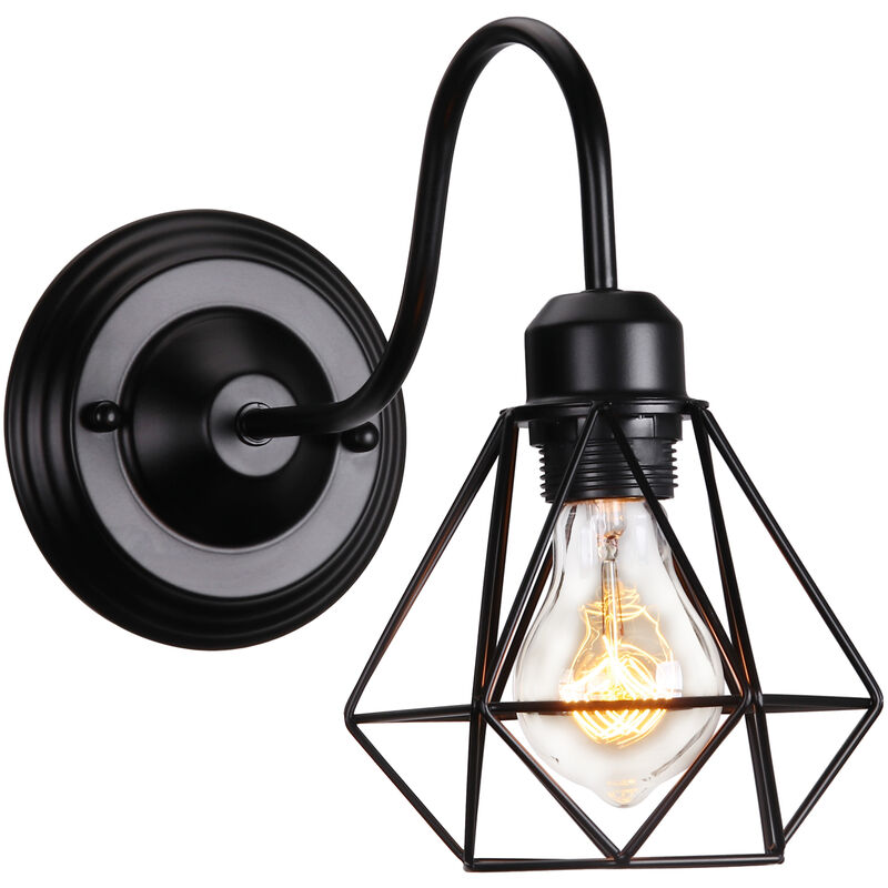 Axhup - Creative Wall Light Mini Diamond Shape, Vintage Industrial Black Metal Wall Lamp Retro Wall Sconce with Lampshade for Bedroom Living Room
