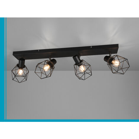 Industrial Deckenstrahler NARDA 4-flammig Gitter Schwarz, Breite 70cm