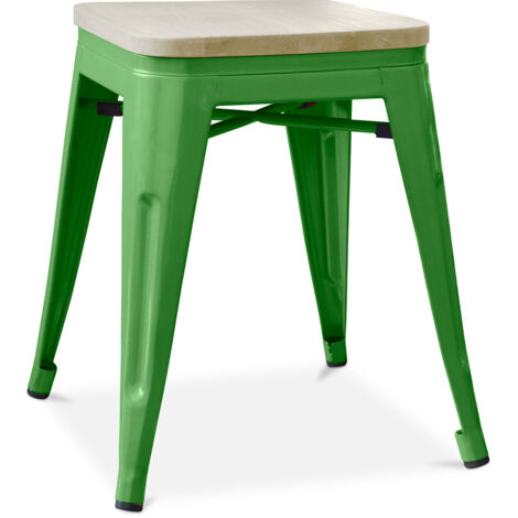 Industrial Design Bar Stool - Wood & Steel - 45cm - New Edition - Stylix Green