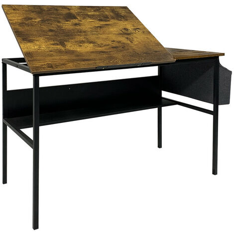 main image of "Industrial Design Computer Drafting Desk with Storage Bag and Hooks"
