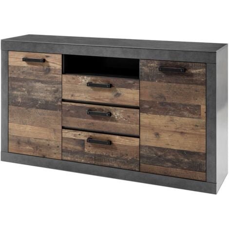 Industrial-Design Sideboard BERLIN-61 in Old Mix Dekor mit Matera grau, B/H/T ca.: 153/87/43 cm