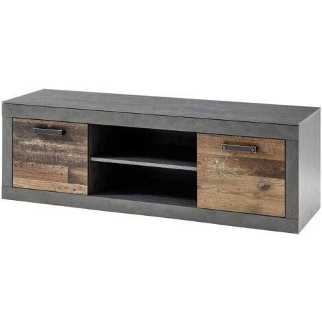 Industrial Design TV-Lowboard BERLIN-61 in Old Mix Dekor mit Matera grau, B/H/T ca.: 153/51/43 cm