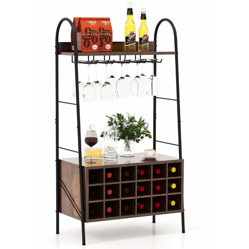 Costway - Industrial Detachable Wine Bar Storage Sideboard Freestanding Wine Bar Cabinet