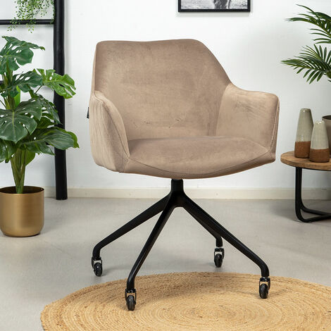 Industrial dining chair Quinn velvet Taupe (wheels) - Taupe