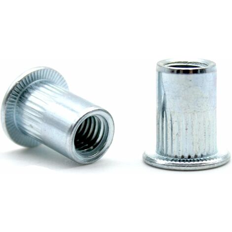 Industrial Ecrou a Sertir Aveugle en Acier M8 PACK 20 Insert Fileté à Tete Plate Rainure Rivets idéaux pour la menuiserie, la construction, la plomberie, entre autres utilisations.