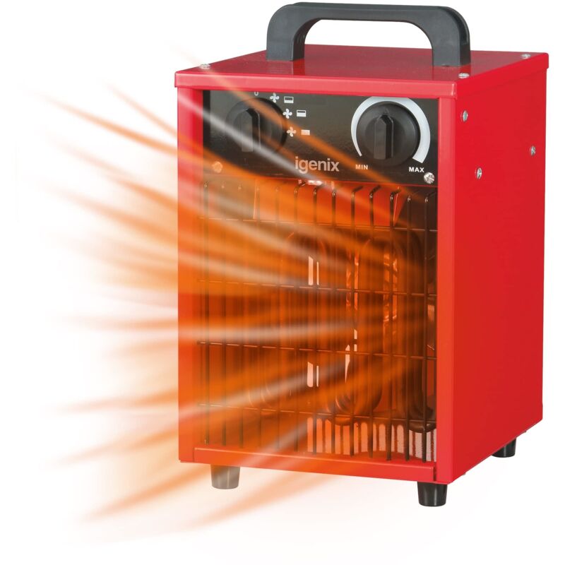 Industrial/Commercial Drum Fan Heater, 3 Heat Settings, 2000W, Red - IG9302 - Igenix